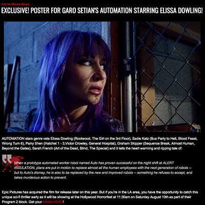 EXCLUSIVE! POSTER FOR GARO SETIAN'S AUTOMATION STARRING ELISSA DOWLING!